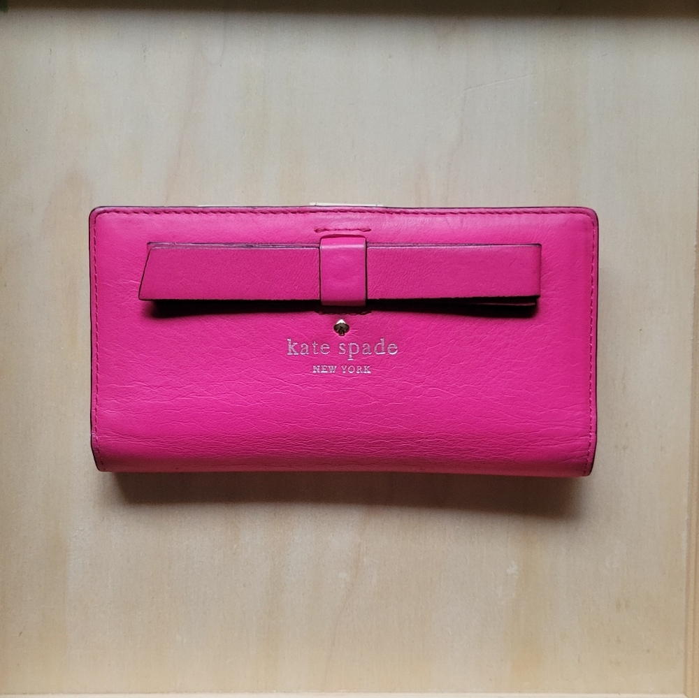 Kate Spade ahot Pink & White Ivory Medium Long Wallet